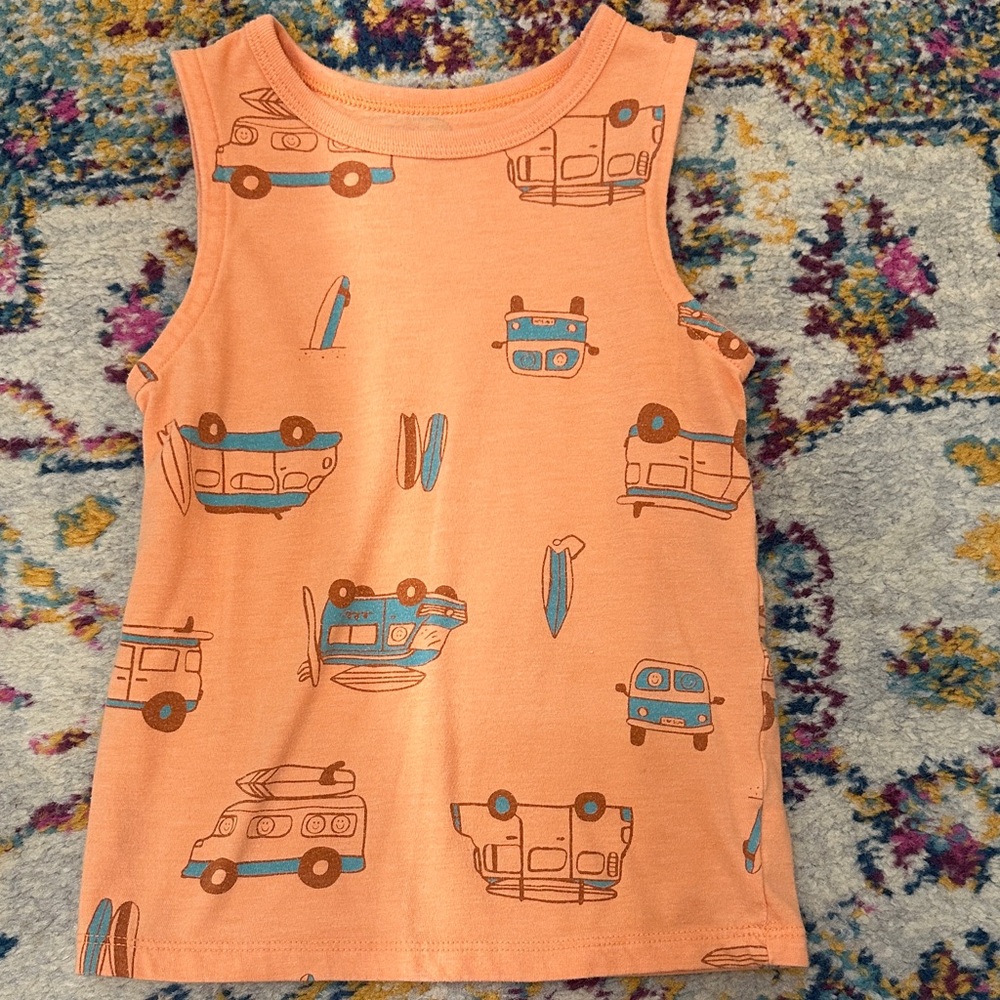 Cat & Jack Orange Tank Top with Blue Car Print